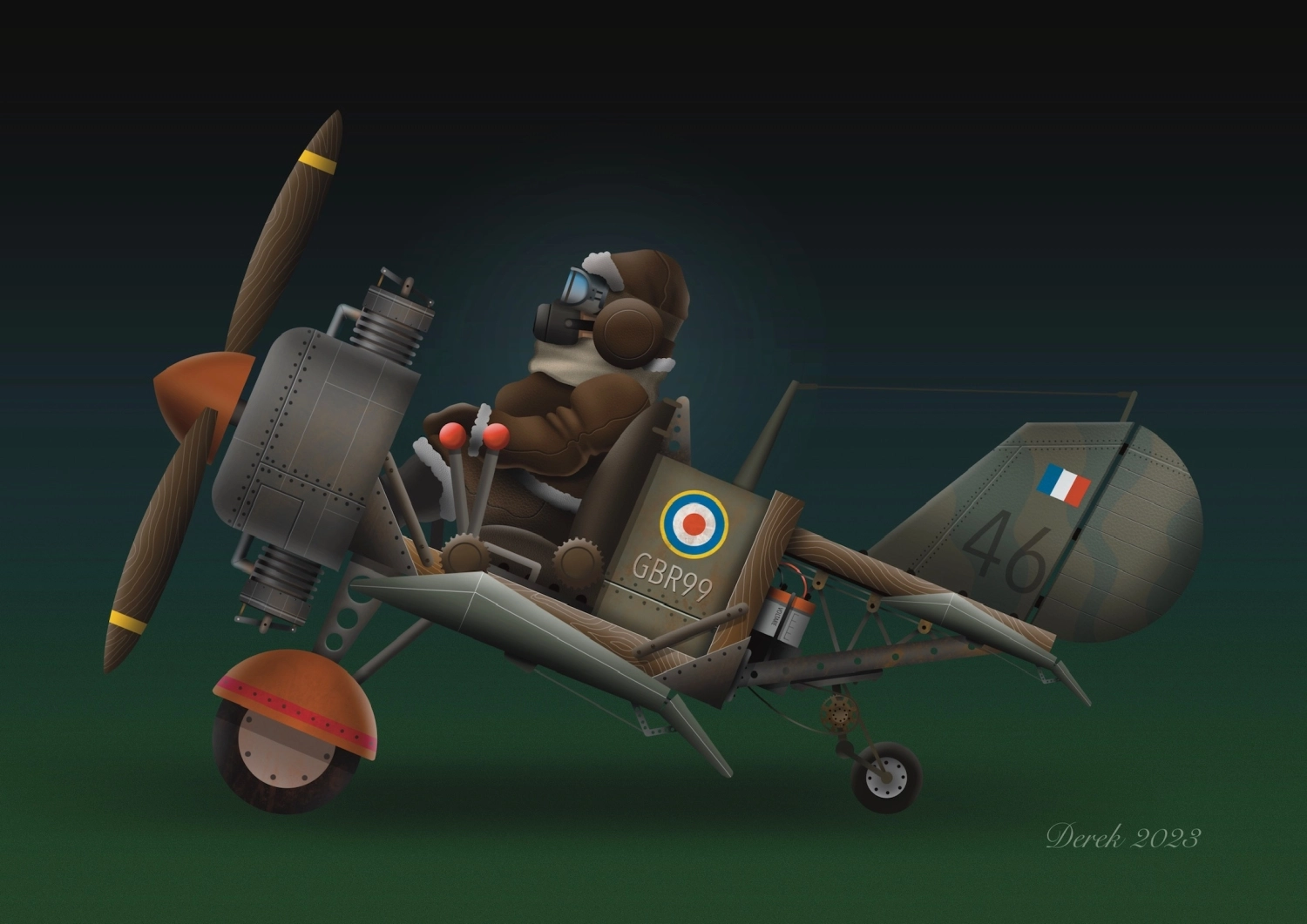 GBR99: Open-Cockpit Dieselpunk Flying Machine
